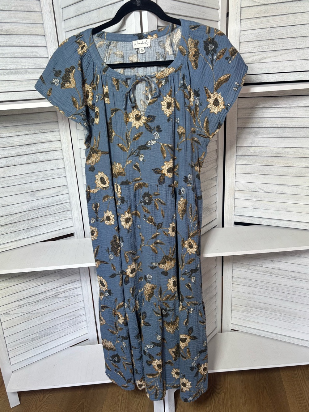 Wanderly Blue Floral Gauze Tiered Maxi Dress XL Boho